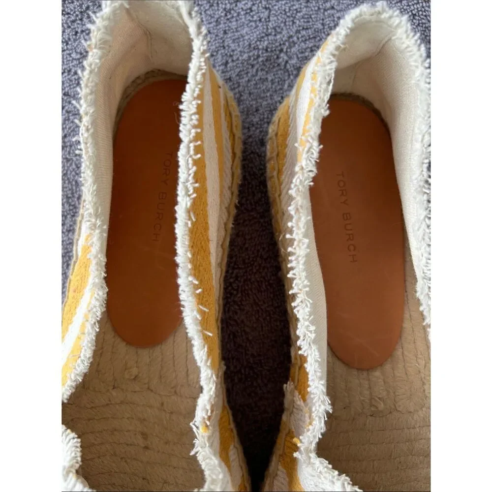 TORY BURCH Fray Stripe Espadrille Flat In Citrus, Size 11, NWOT